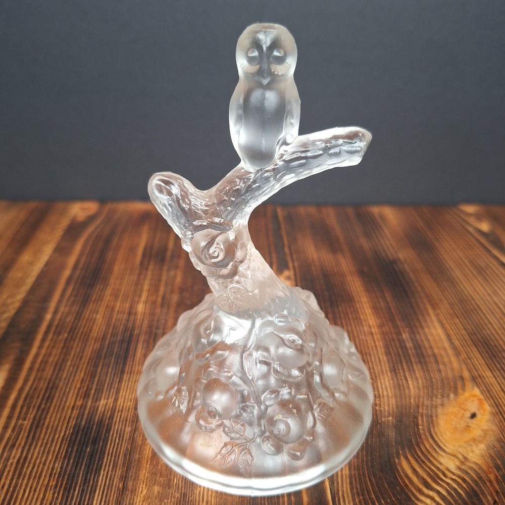 Fenton Frost Clear Glass Owl on Branch Ring Holder Figurine Vintage Art Glass